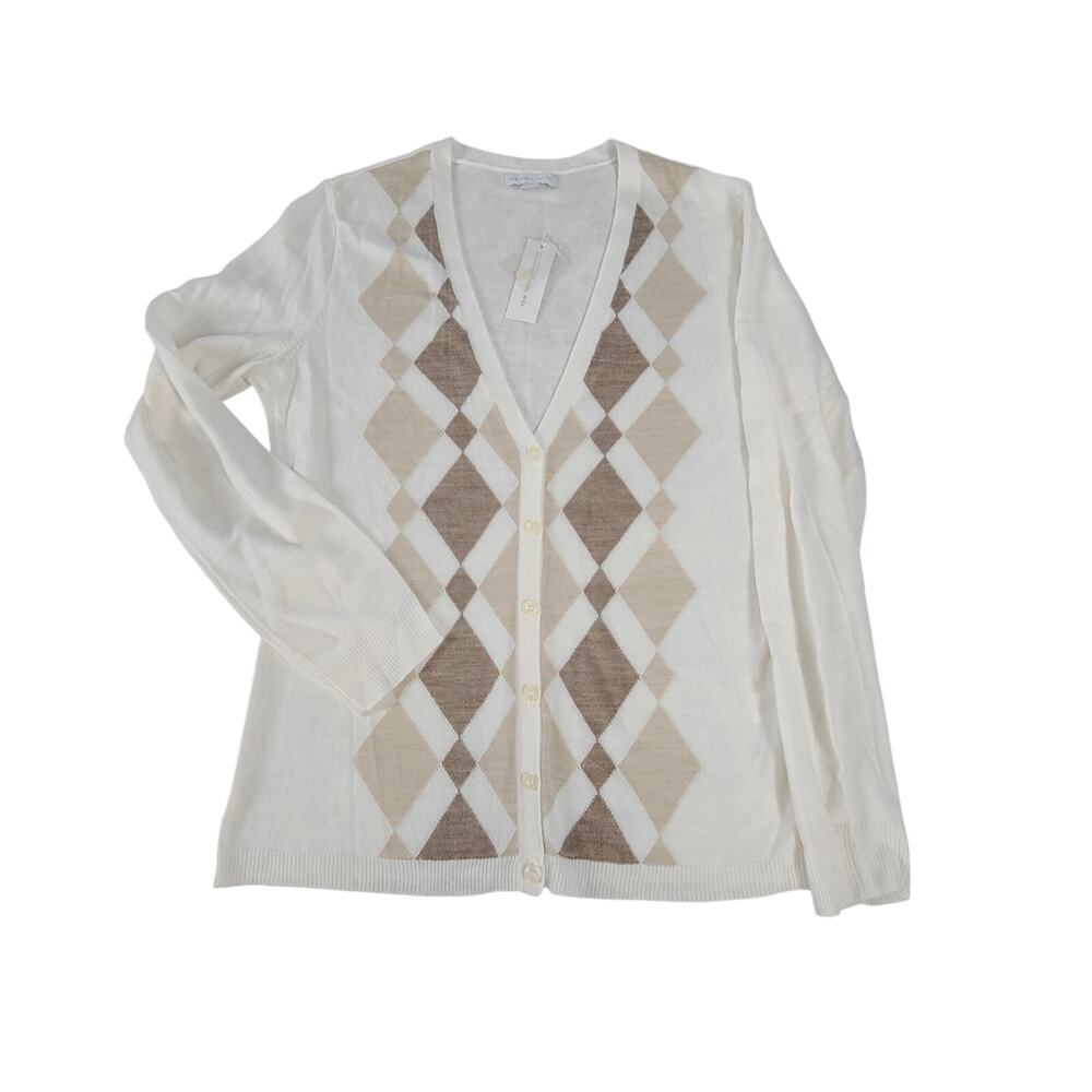 New York & Co Cardigan Argyle White Large - Picture 8 of 11